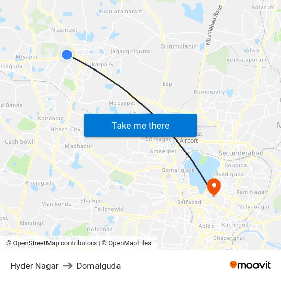 Hyder Nagar to Domalguda map