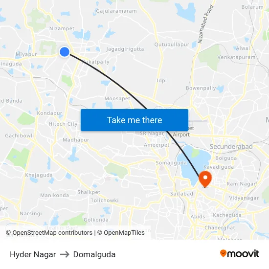 Hyder Nagar to Domalguda map