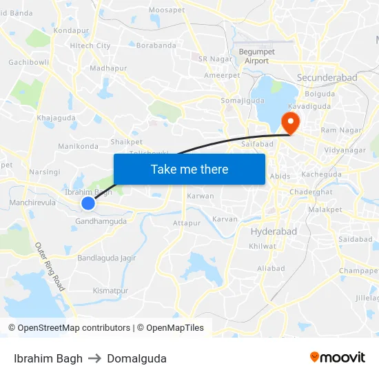 Ibrahim Bagh to Domalguda map