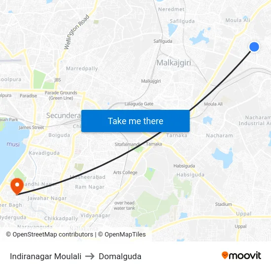 Indiranagar Moulali to Domalguda map