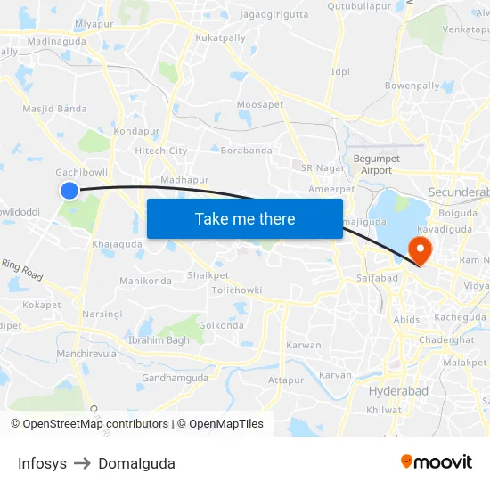 Infosys to Domalguda map