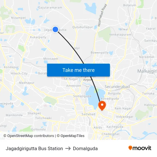 Jagadgirigutta Bus Station to Domalguda map