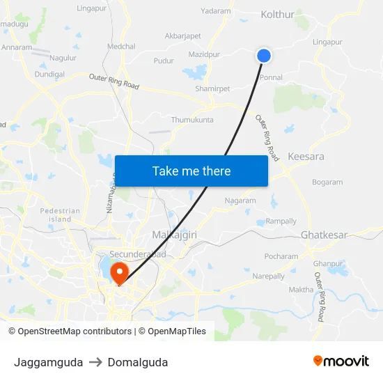 Jaggamguda to Domalguda map