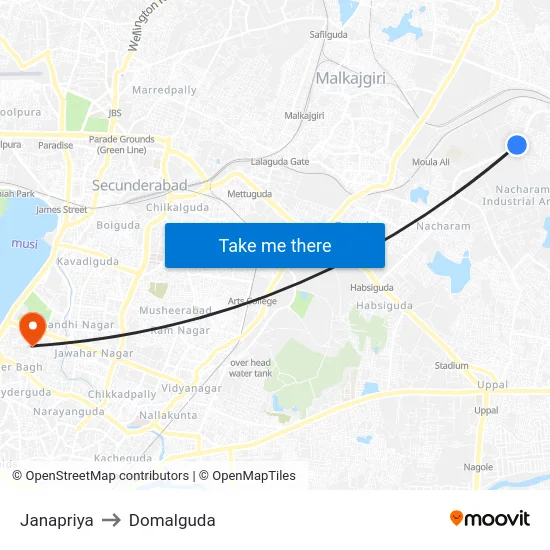 Janapriya to Domalguda map