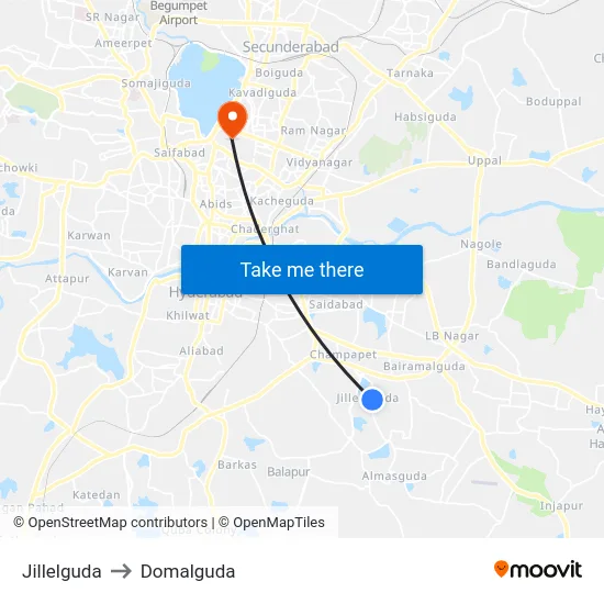 Jillelguda to Domalguda map
