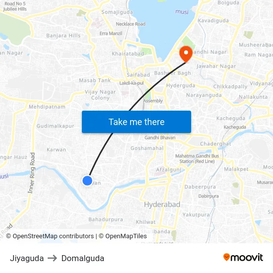Jiyaguda to Domalguda map