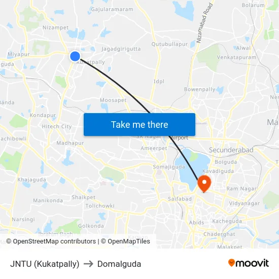 JNTU (Kukatpally) to Domalguda map