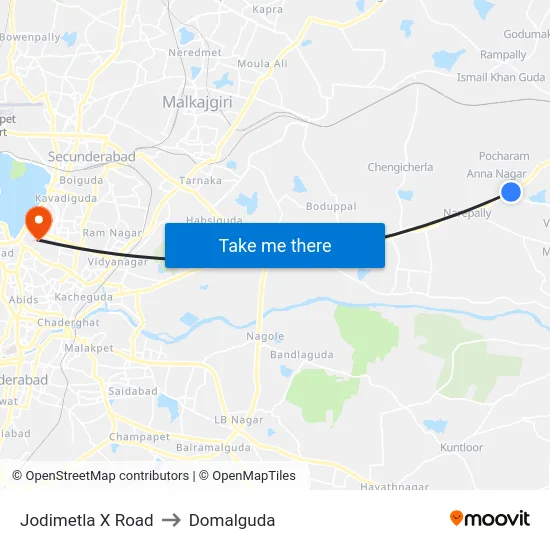 Jodimetla X Road to Domalguda map