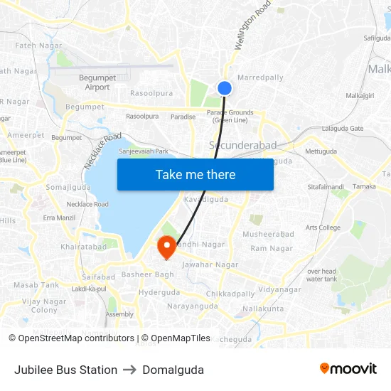 Jubilee Bus Station to Domalguda map