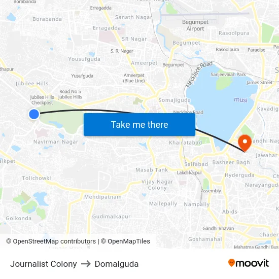 Journalist Colony to Domalguda map