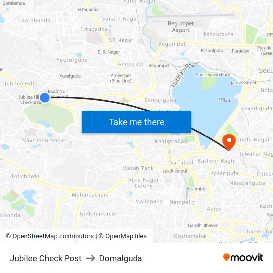 Jubilee Check Post to Domalguda map