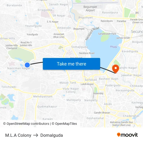 M.L.A Colony to Domalguda map