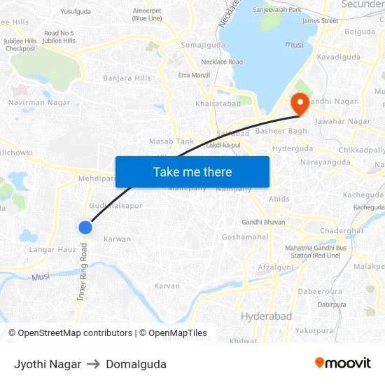 Jyothi Nagar to Domalguda map