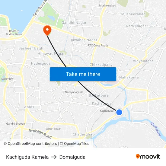 Kachiguda Kamela to Domalguda map