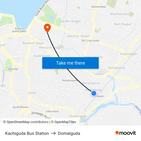 Kachiguda Bus Station to Domalguda map