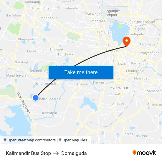 Kalimandir Bus Stop to Domalguda map