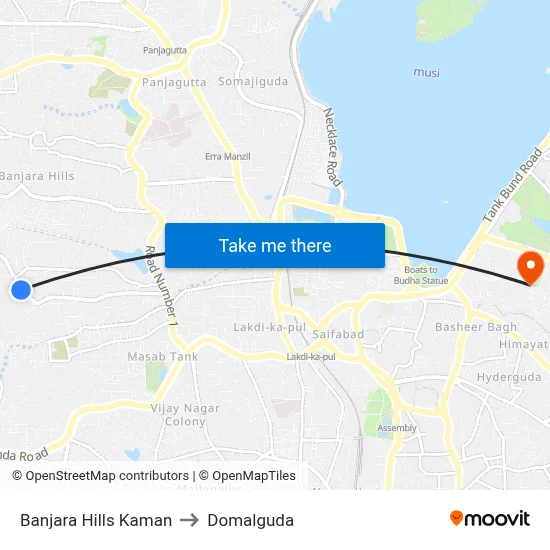 Banjara Hills Kaman to Domalguda map