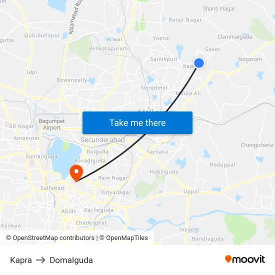 Kapra to Domalguda map