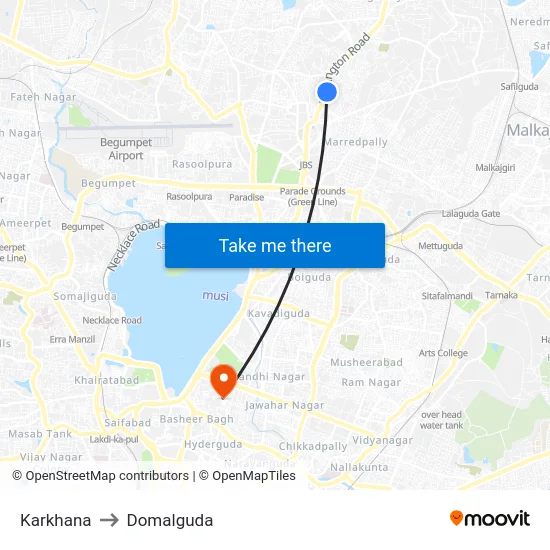 Karkhana to Domalguda map