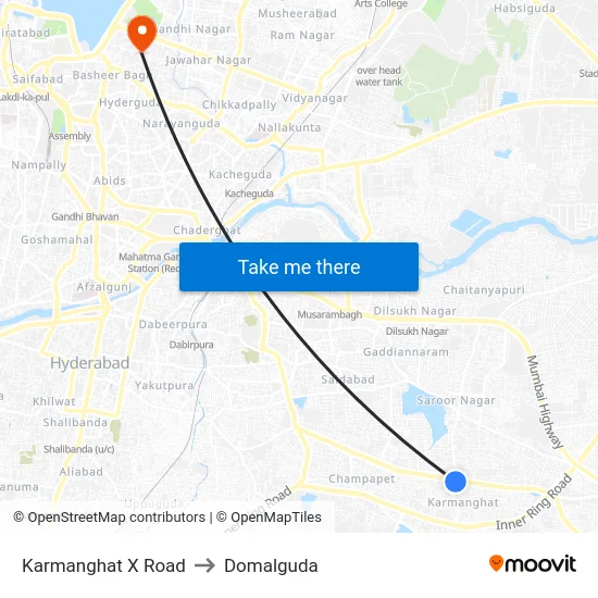 Karmanghat X Road to Domalguda map