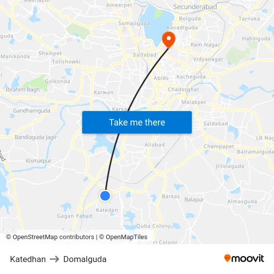 Katedhan to Domalguda map