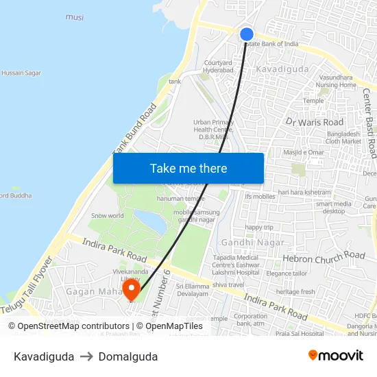 Kavadiguda to Domalguda map