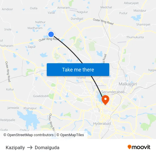 Kazipally to Domalguda map