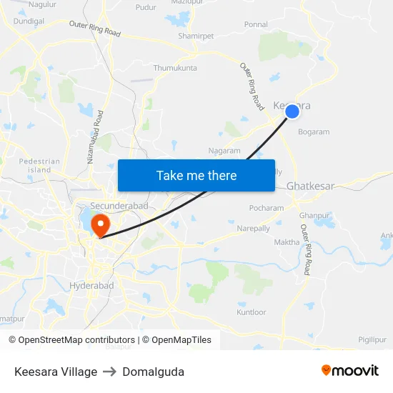 Keesara Village to Domalguda map