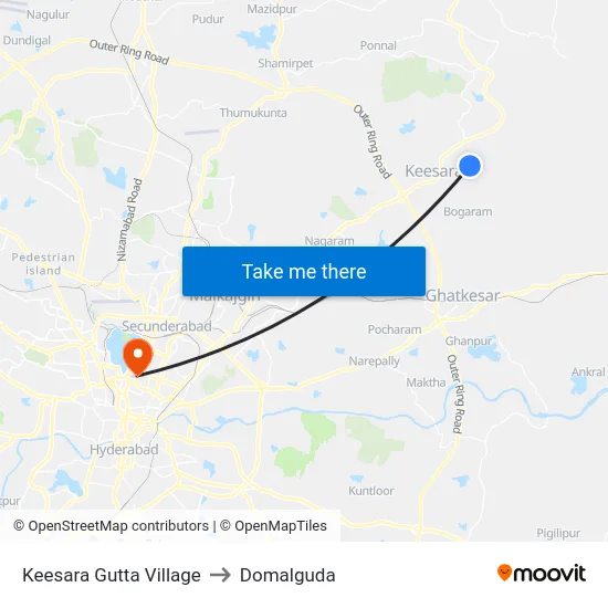 Keesara Gutta Village to Domalguda map
