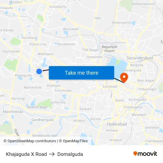 Khajaguda X Road to Domalguda map