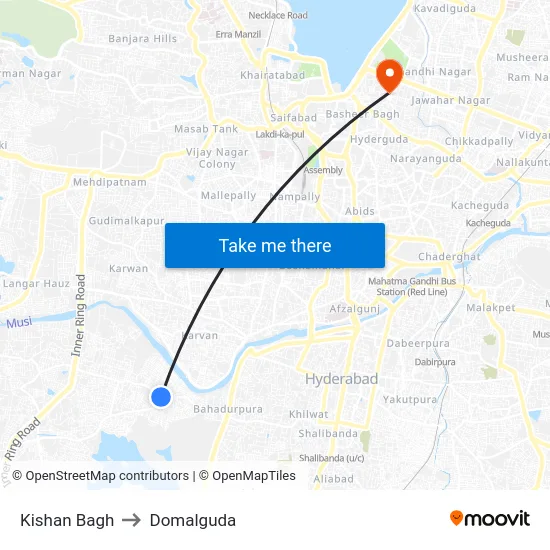 Kishan Bagh to Domalguda map