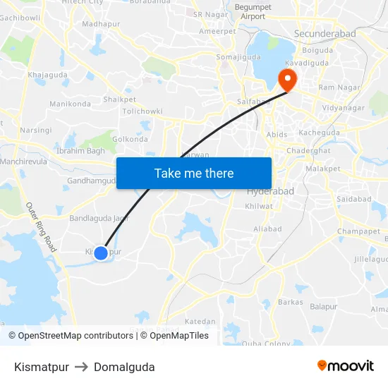 Kismatpur to Domalguda map