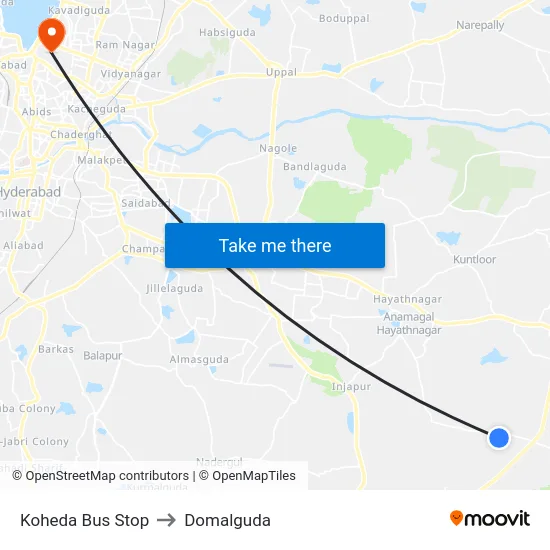Koheda Bus Stop to Domalguda map