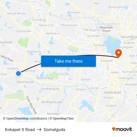 Kokapet X Road to Domalguda map