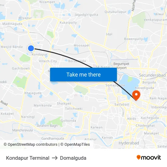Kondapur Terminal to Domalguda map