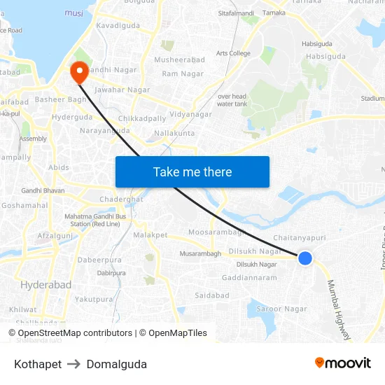 Kothapet to Domalguda map