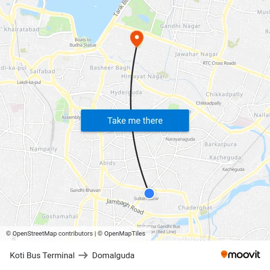 Koti Bus Terminal to Domalguda map