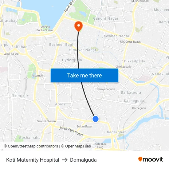 Koti Maternity Hospital to Domalguda map