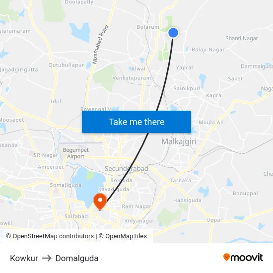 Kowkur to Domalguda map