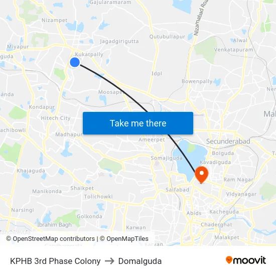 KPHB 3rd Phase Colony to Domalguda map