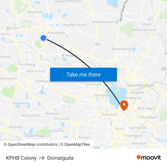 KPHB Colony to Domalguda map