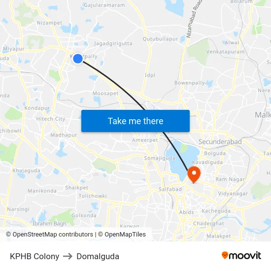 KPHB Colony to Domalguda map