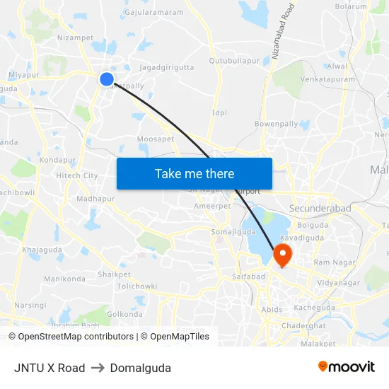JNTU X Road to Domalguda map