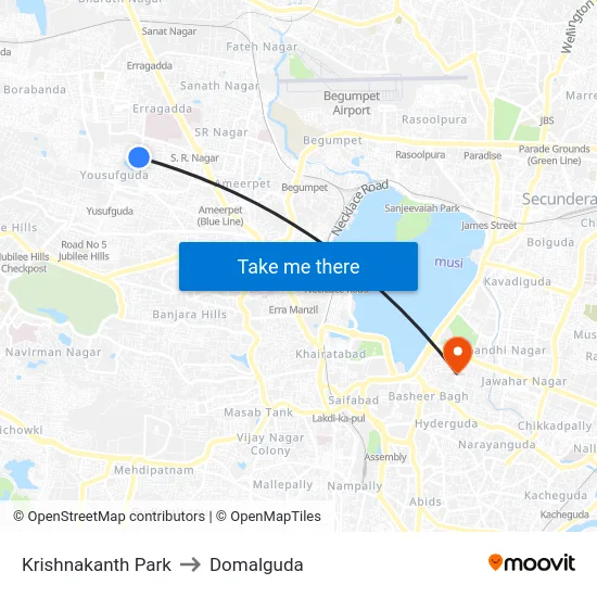 Krishnakanth Park to Domalguda map