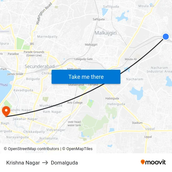 Krishna Nagar to Domalguda map