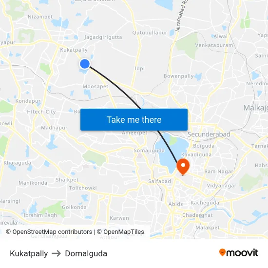 Kukatpally to Domalguda map