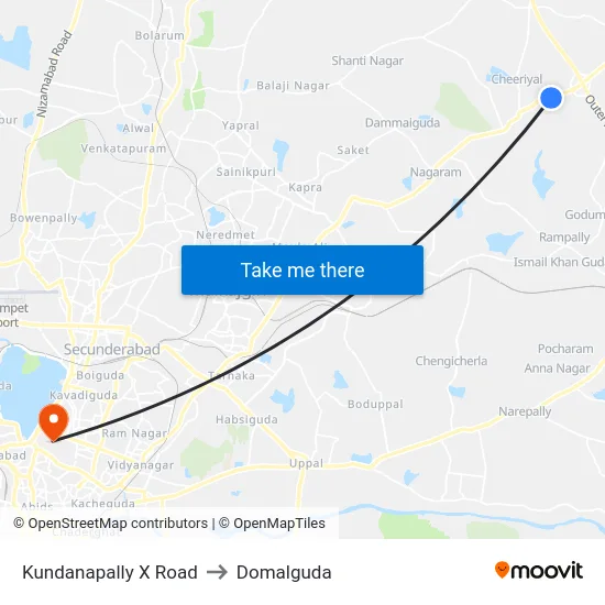 Kundanapally X Road to Domalguda map