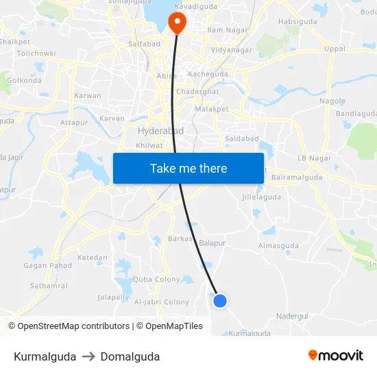 Kurmalguda to Domalguda map