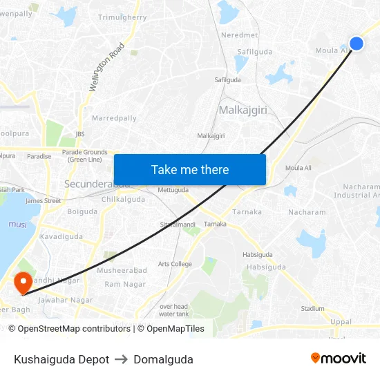 Kushaiguda Depot to Domalguda map