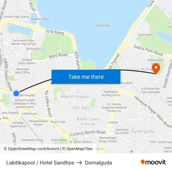 Lakdikapool / Hotel Sandhya to Domalguda map